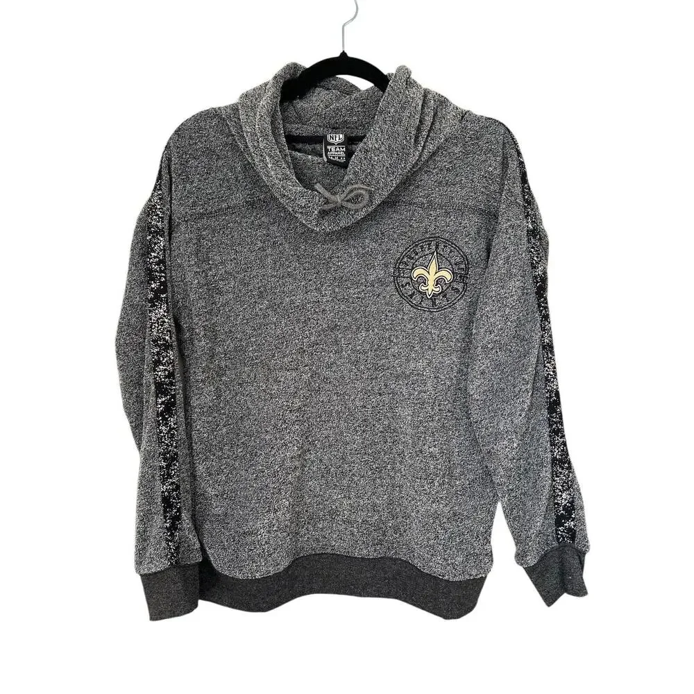 NFL Team Apparel Sweater Size M Grey Black New Orleans Saints Football High Neck - Picture 1 of 12